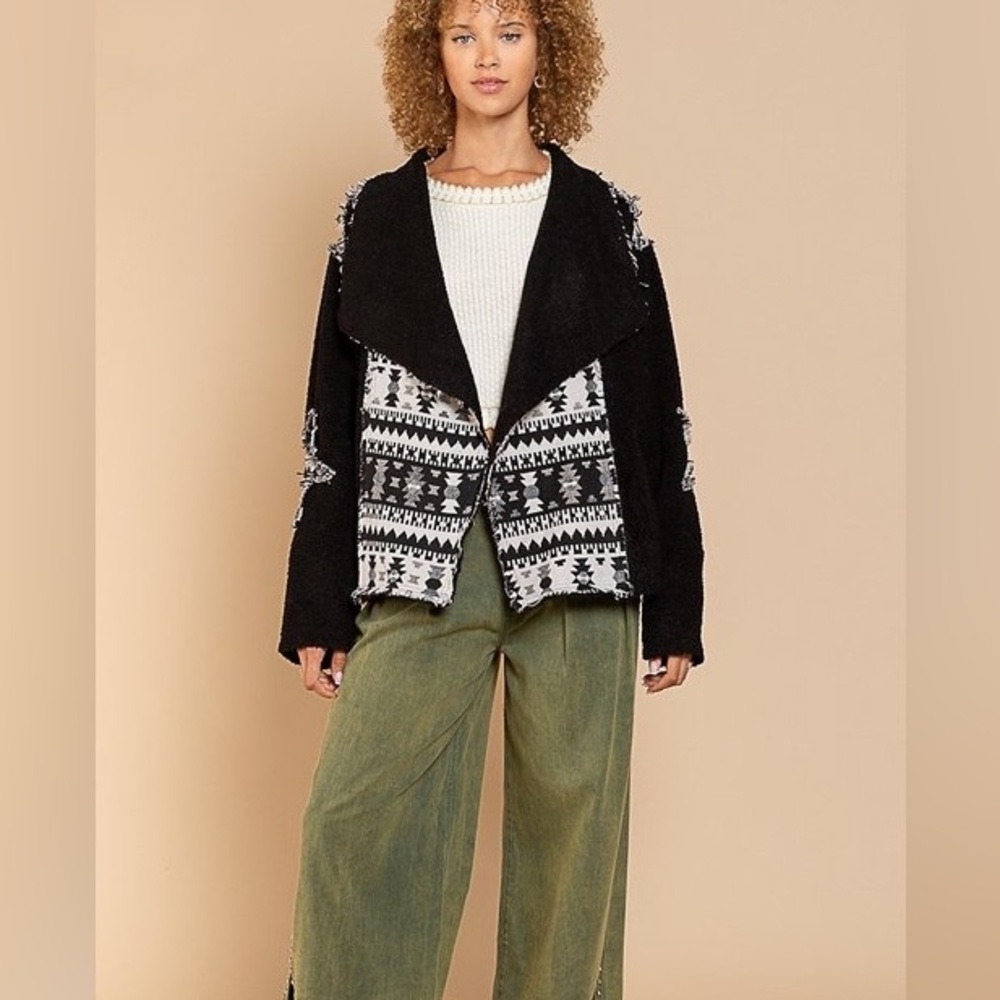 POL Southwest Pattern Sherpa Open Cardigan